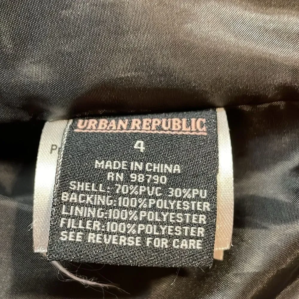 Urban Republic Girls Black Faux Leather Moto style Jacket Size 4